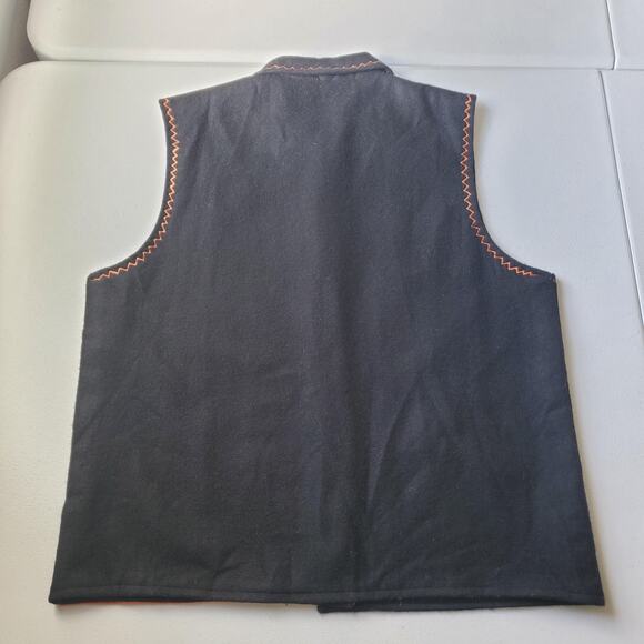 Vintage Vest Womens Large Black Orange Wool Halloween Cat Bat Pumpkin Ghost - Picture 2 of 6